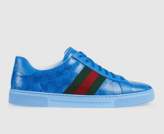 'Ace' glass crystal strap leather flatform sneakers - Gucci | hanabish7